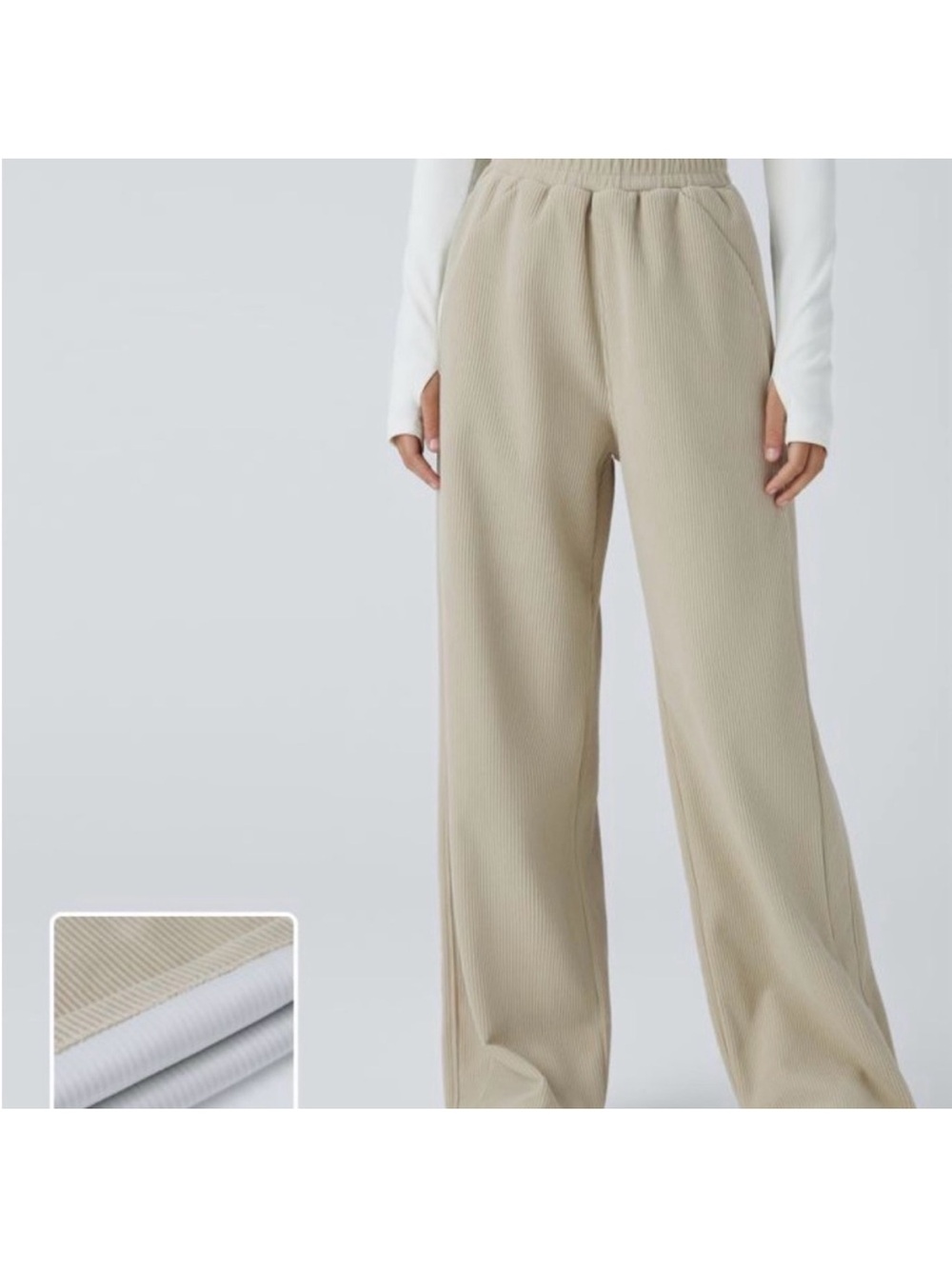 HALARA Beige Corduroy Wide-Leg Pants